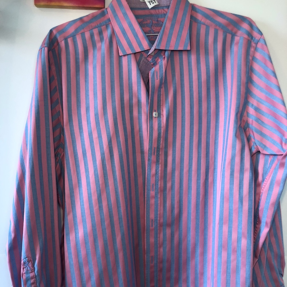 BUGATCHI Pink and Blue Striped Long Sleeve